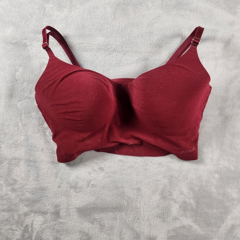 PINK Victoria Secret Spaghetti Strap Wireless Lightly Line Bra Medium Burgundy